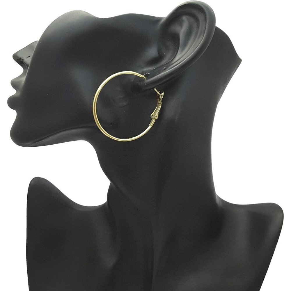 Set of 3‎ gold-tone latch-back hoop earrings women OS